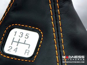 FIAT 500 Gear Shift Boot - Black Italy - Black Leather w/ Orange & Gear Shift Pattern 